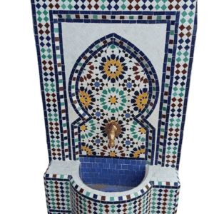 Fontaine murale en mosaïque multicolore, 130 × 80 cm, robinet en laiton