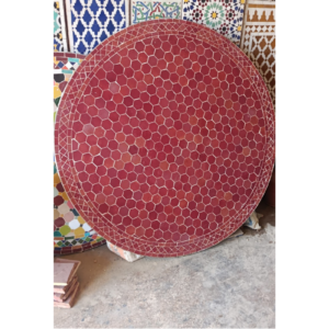 Plateau de table rond en zellige rouge – Fabrication artisanale marocaine